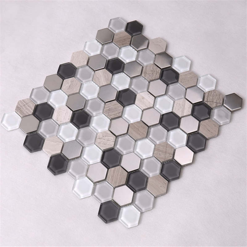 Telha de mosaico de vidro do hexágono de mármore misturado quente do metal da venda para a decoração interior