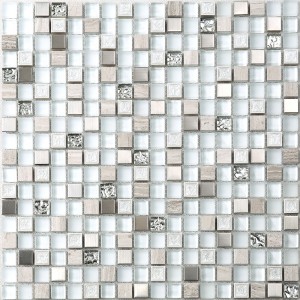 Telhas de mosaico de pedra misturadas de vidro brancas super do metro para a parede do banheiro