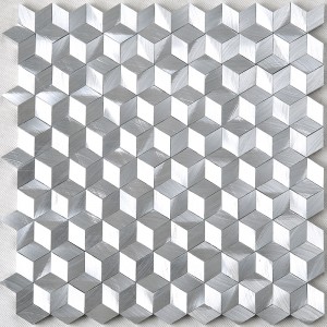 Telha de mosaico de alumínio branca do hexágono da prata da forma do diamante do efeito 3D para a parede da decoração