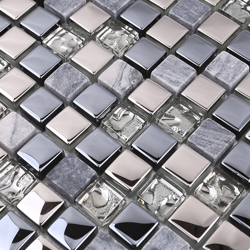 De alta qualidade mais recente projeto mosaico de vidro de cristal mistura de pedra de metal para cozinha backsplash parede telha brilhante preto