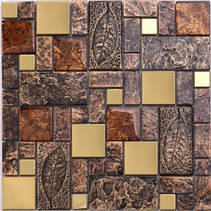 Telha de mosaico dourada misturada do metal do cristal luxuoso do cristal do brilho do projeto do banheiro para a decoração da parede