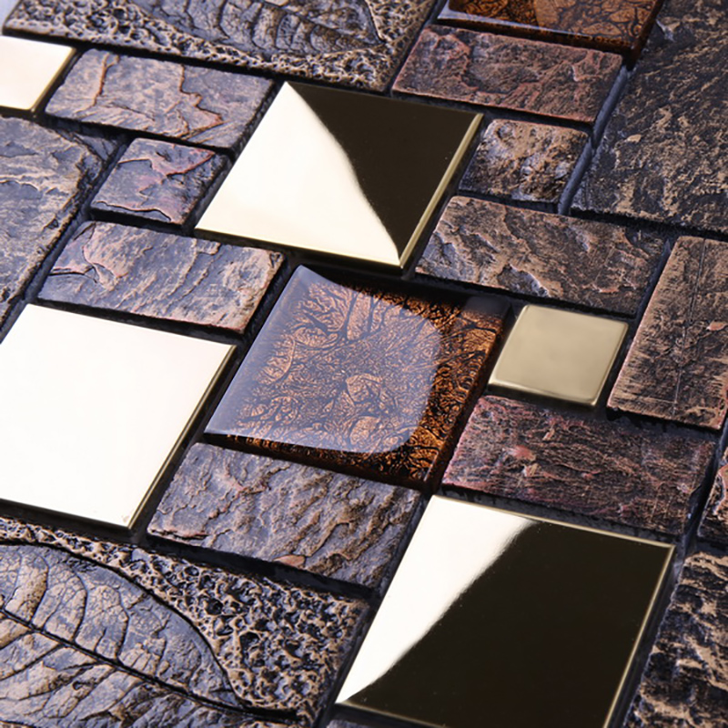 Telha de mosaico dourada misturada do metal do cristal luxuoso do cristal do brilho do projeto do banheiro para a decoração da parede