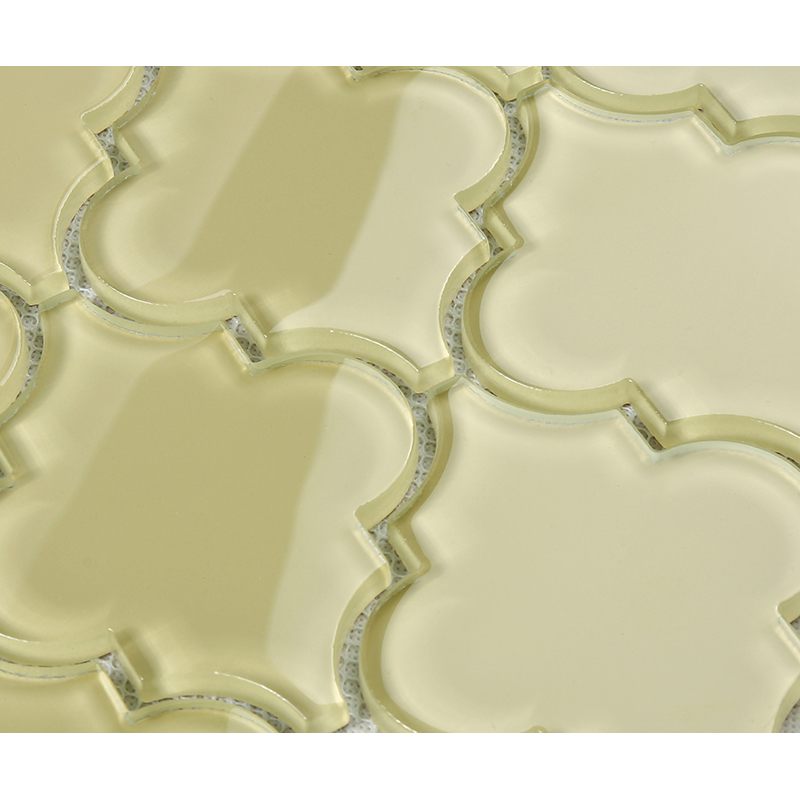 Telha de mosaico de vidro do banheiro da parede da casa de banho do Arabesque Waterjet amarelo brilhante da lanterna