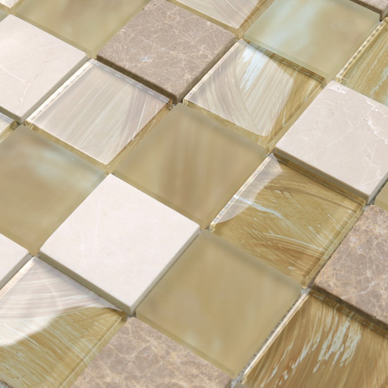 Ouro de mármore de mármore misturado decorativo da telha de mosaico da pedra da parede da cozinha YMS20