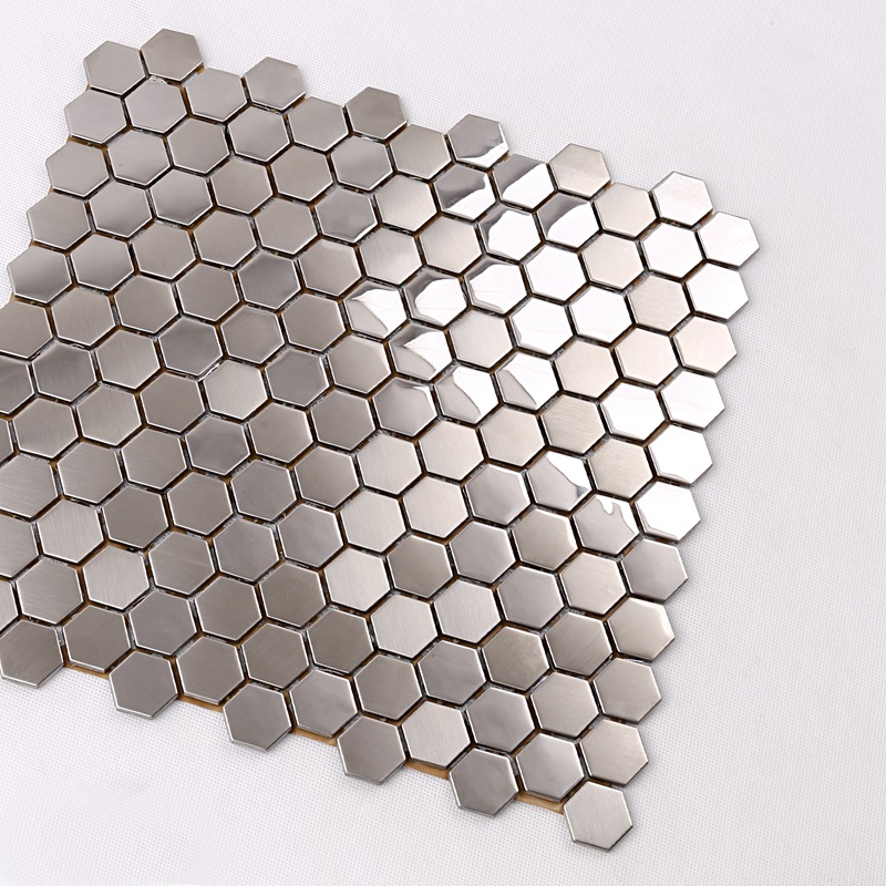 SA16 Premium Alta Qualidade Hexágono de Aço Inoxidável Metal Mosaico Respingo Da Cozinha Telha de Volta